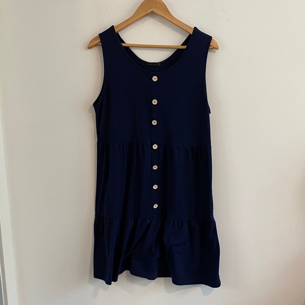 Navy Sleeveless Button-Down Dress